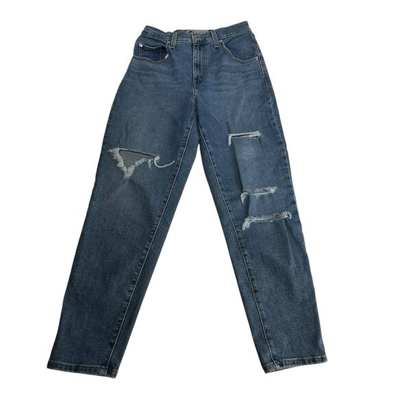 Levi’s SilverTab Mom Jeans 28 Distressed Ripped Straight Leg Blue Denim - Picture 1 of 10